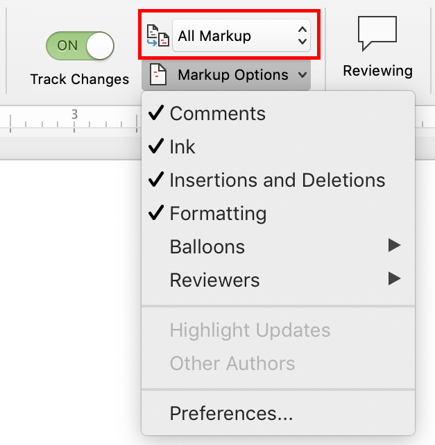 how can i see markup changes in word 2011 for mac