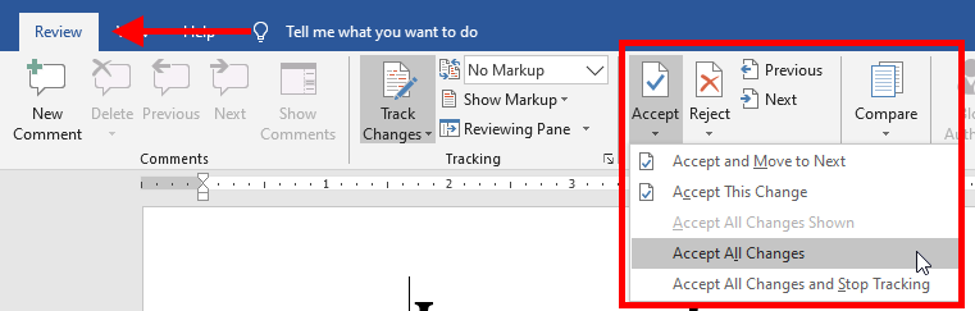 word for mac b.16.13 track changes not showing in a table