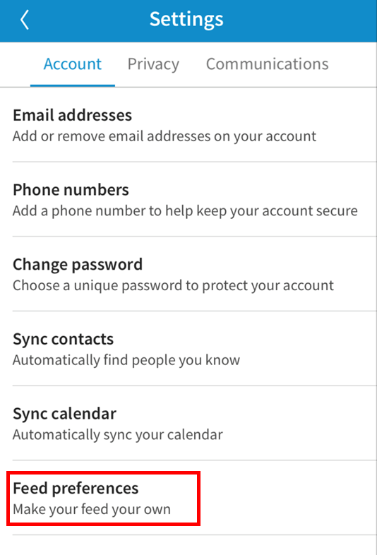 LinkedIn mobile account settings