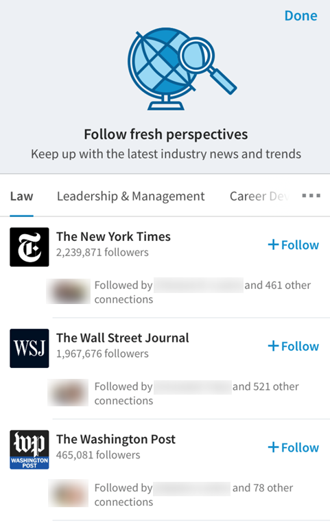 LinkedIn follow fresh perspectives mobile
